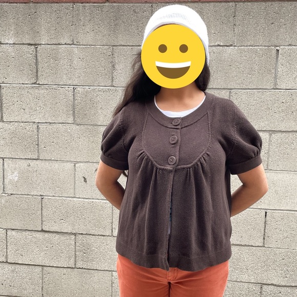 SOLD Brown Short Sleeve Knit Cardigan W/ Puffy Sleeves Banana Republic - Picture 5 of 6